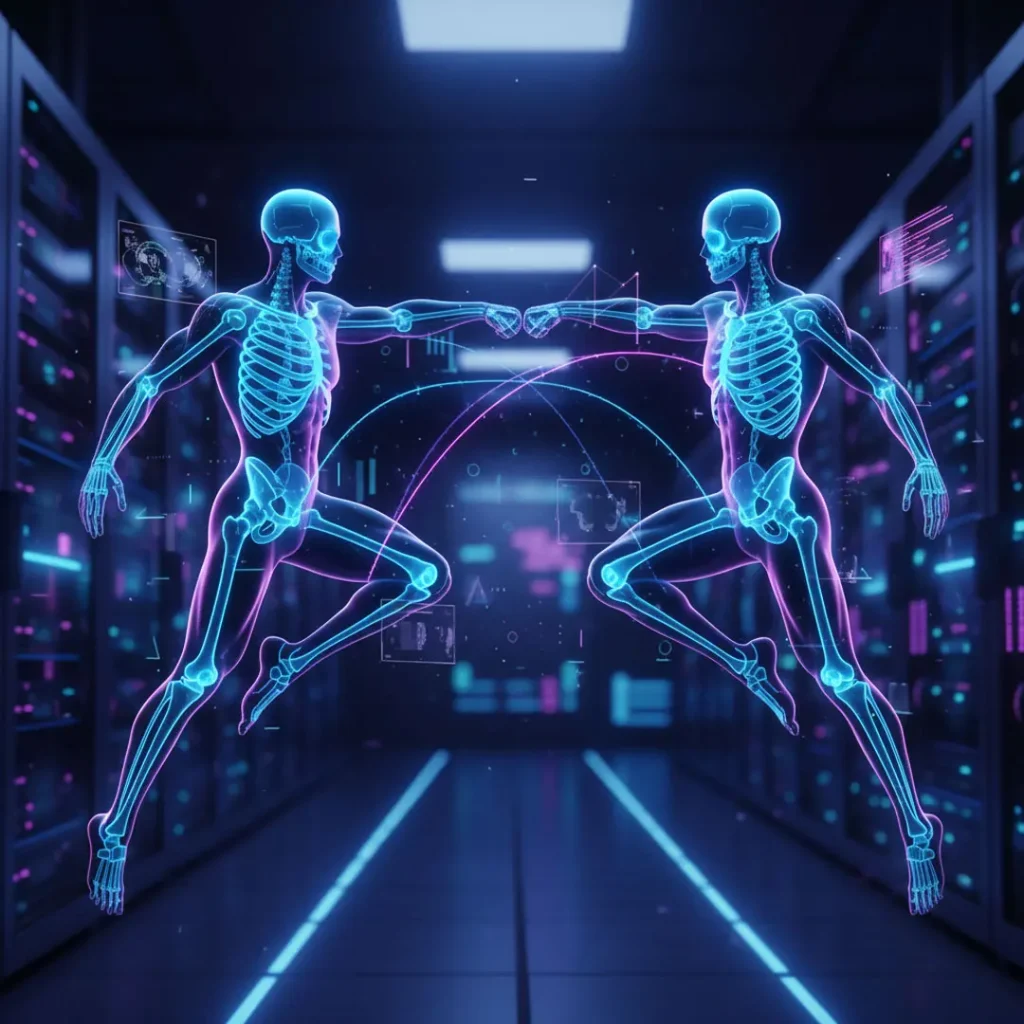 Ilustrasi teknologi transfer gerakan AI untuk produksi video